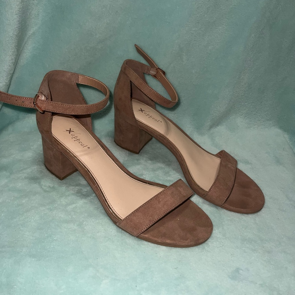 Xappeal Tan Block Heel Sandals with Ankle Strap